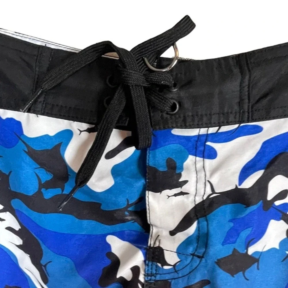 Pelagic Fish Camo Board Shorts Mens 36 Blue Black White Fishing Cargo Angler